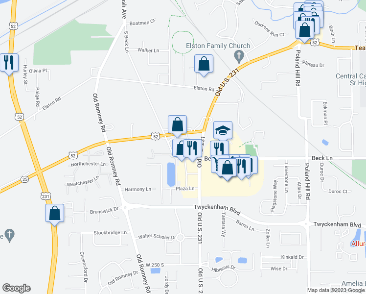 map of restaurants, bars, coffee shops, grocery stores, and more near 2807 South Beck Lane in Lafayette