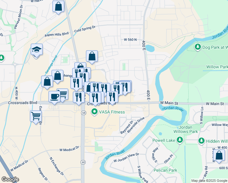 map of restaurants, bars, coffee shops, grocery stores, and more near 1486 Venetian Way in Saratoga Springs