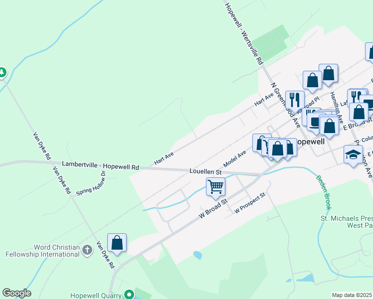 map of restaurants, bars, coffee shops, grocery stores, and more near 71 Hart Avenue in Hopewell
