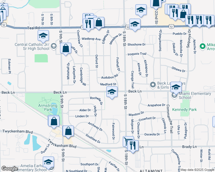 map of restaurants, bars, coffee shops, grocery stores, and more near 2741 Medford Street in Lafayette