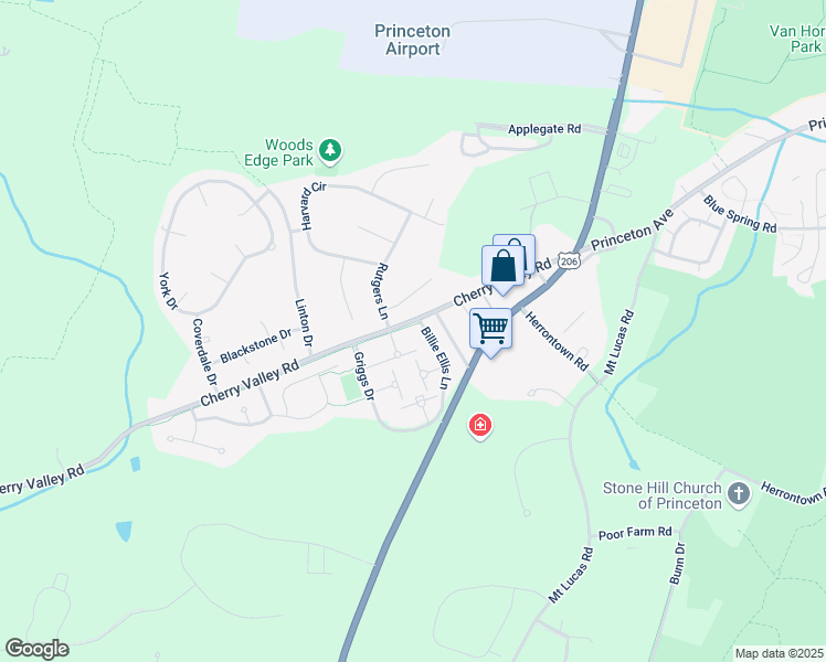 map of restaurants, bars, coffee shops, grocery stores, and more near 2 Rider Terrace in Princeton