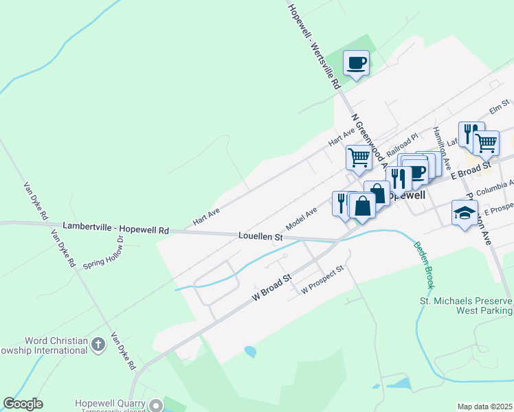 map of restaurants, bars, coffee shops, grocery stores, and more near 61 Hart Avenue in Hopewell