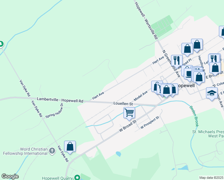 map of restaurants, bars, coffee shops, grocery stores, and more near 71 Hart Avenue in Hopewell
