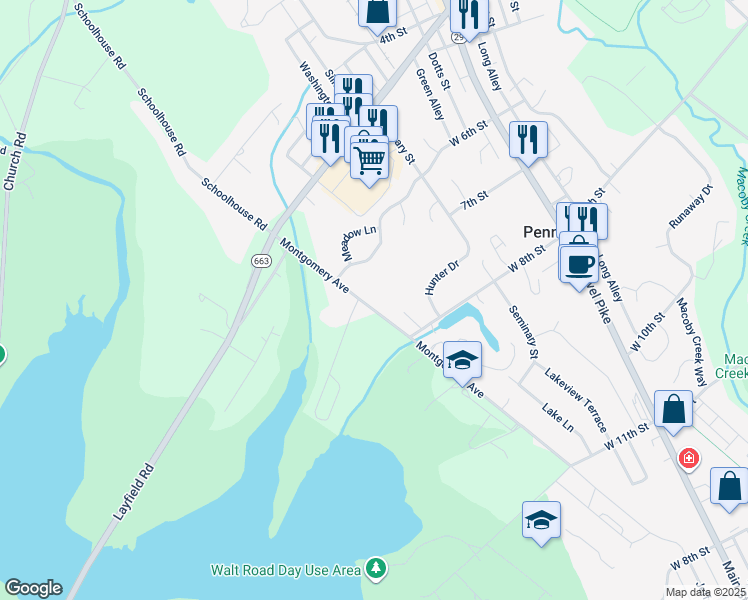 map of restaurants, bars, coffee shops, grocery stores, and more near in Pennsburg
