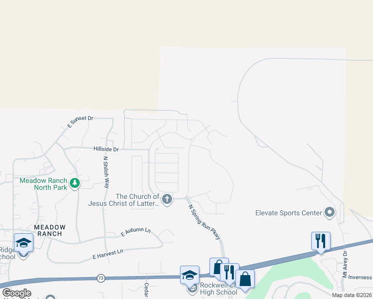 map of restaurants, bars, coffee shops, grocery stores, and more near 9817 North Aaron Avenue in Eagle Mountain