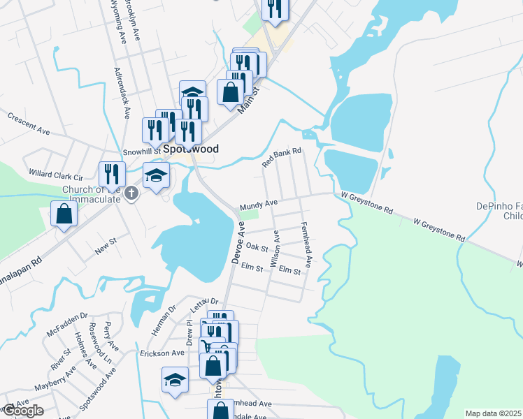 map of restaurants, bars, coffee shops, grocery stores, and more near 29 Mundy Avenue in Spotswood
