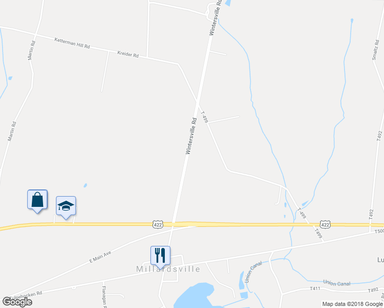map of restaurants, bars, coffee shops, grocery stores, and more near 3993 Wintersville Road in Myerstown