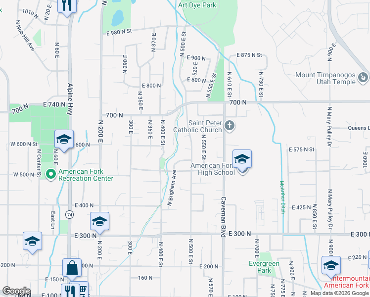 map of restaurants, bars, coffee shops, grocery stores, and more near 441 East 580 North Circle in American Fork