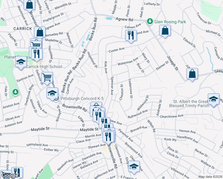 map of restaurants, bars, coffee shops, grocery stores, and more near 217 Spencer Avenue in Pittsburgh