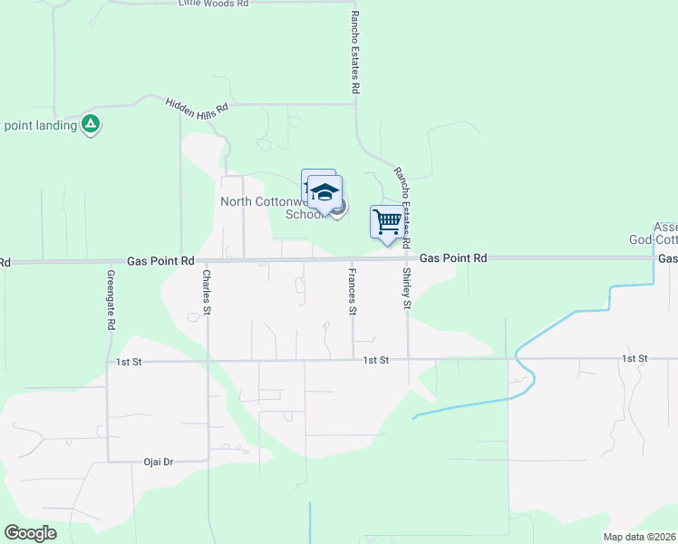 map of restaurants, bars, coffee shops, grocery stores, and more near 19883-19889 Gas Point Rd in Cottonwood