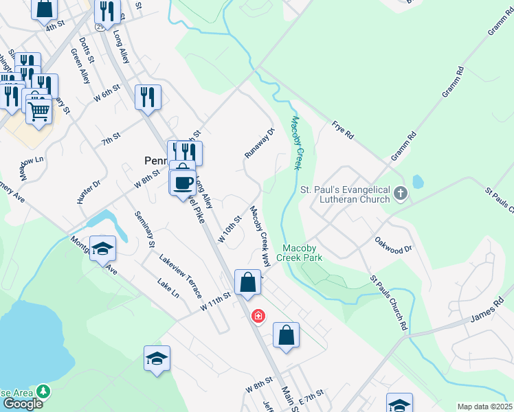 map of restaurants, bars, coffee shops, grocery stores, and more near 1000 Macoby Creek Way in Pennsburg