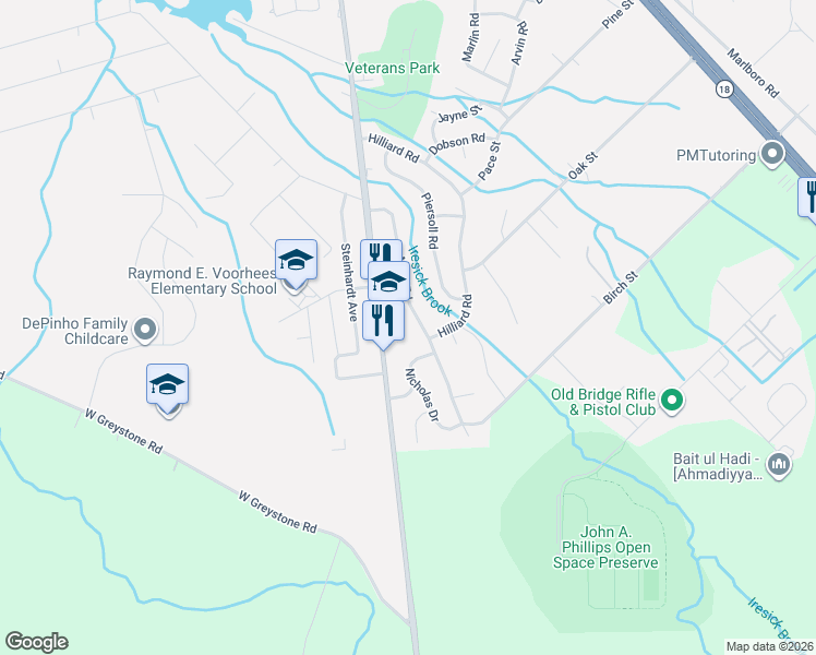 map of restaurants, bars, coffee shops, grocery stores, and more near 1308 Englishtown Road in Old Bridge