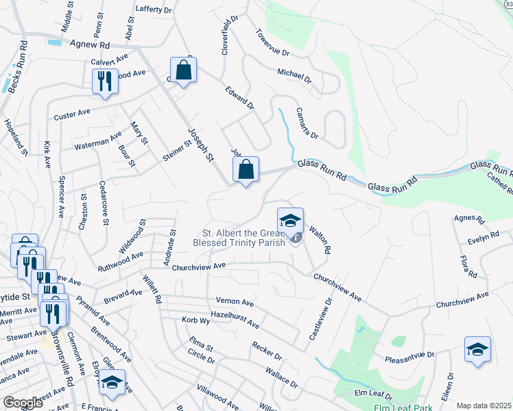 map of restaurants, bars, coffee shops, grocery stores, and more near 1000 Glass Run Road in Pittsburgh