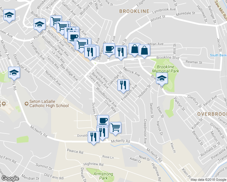 map of restaurants, bars, coffee shops, grocery stores, and more near 1227 Berkshire Avenue in Pittsburgh