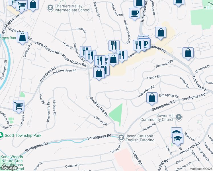 map of restaurants, bars, coffee shops, grocery stores, and more near 1000 Greentree Road in Pittsburgh