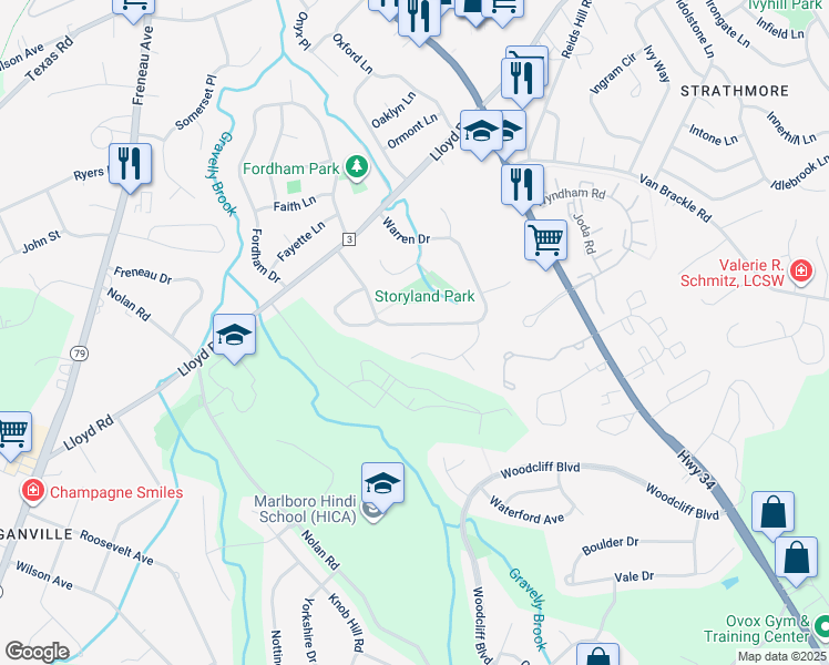 map of restaurants, bars, coffee shops, grocery stores, and more near 34 Warren Drive in Monmouth County