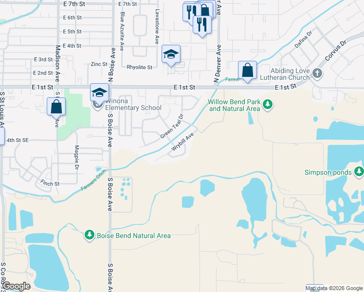 map of restaurants, bars, coffee shops, grocery stores, and more near 2155 Sandhill Crane Circle in Loveland