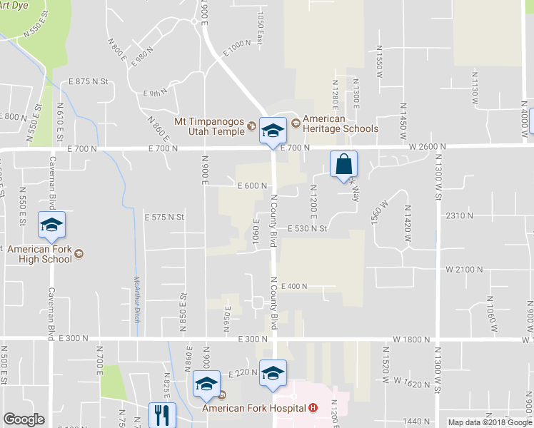 map of restaurants, bars, coffee shops, grocery stores, and more near 1096 560 North in American Fork