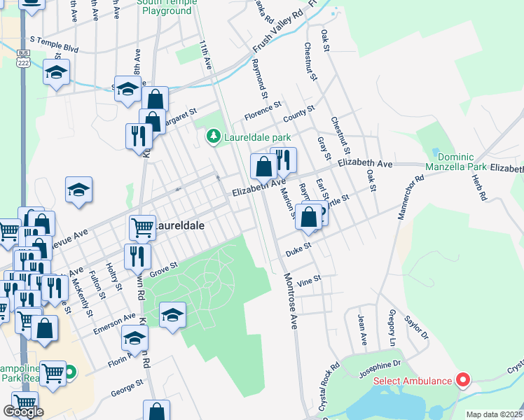 map of restaurants, bars, coffee shops, grocery stores, and more near 3338 Montrose Avenue in Laureldale