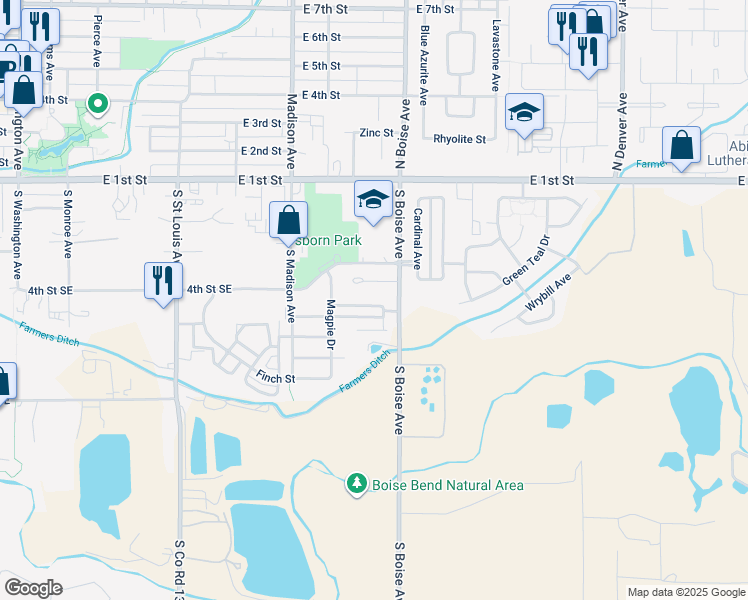 map of restaurants, bars, coffee shops, grocery stores, and more near 1545 Chickadee Street in Loveland