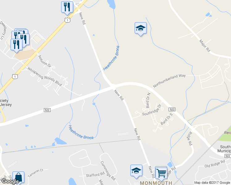 map of restaurants, bars, coffee shops, grocery stores, and more near 207 Gambocz Court in South Brunswick Township
