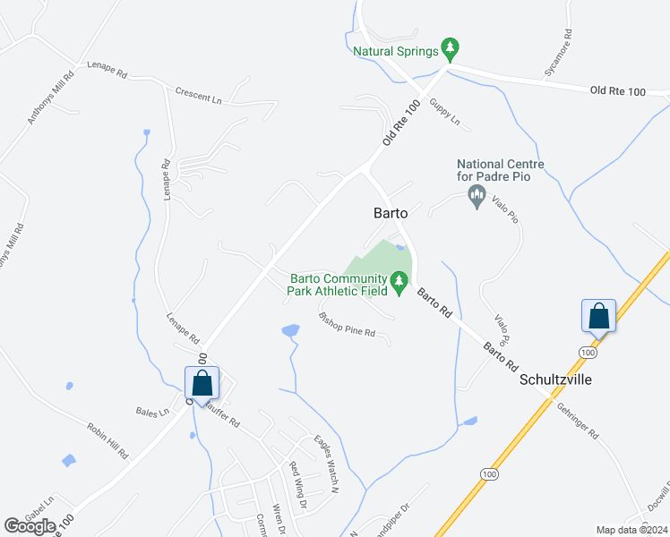 map of restaurants, bars, coffee shops, grocery stores, and more near 84 Sugar Maple Road in Barto