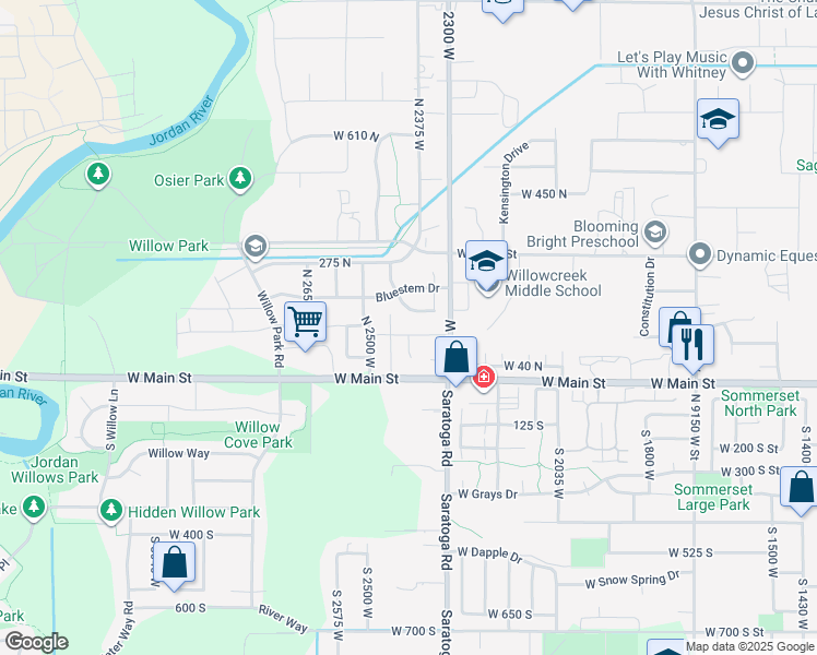map of restaurants, bars, coffee shops, grocery stores, and more near 2364 West 70 North in Lehi