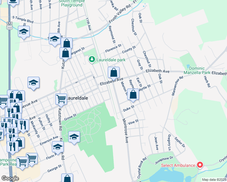 map of restaurants, bars, coffee shops, grocery stores, and more near 3338 Montrose Avenue in Laureldale