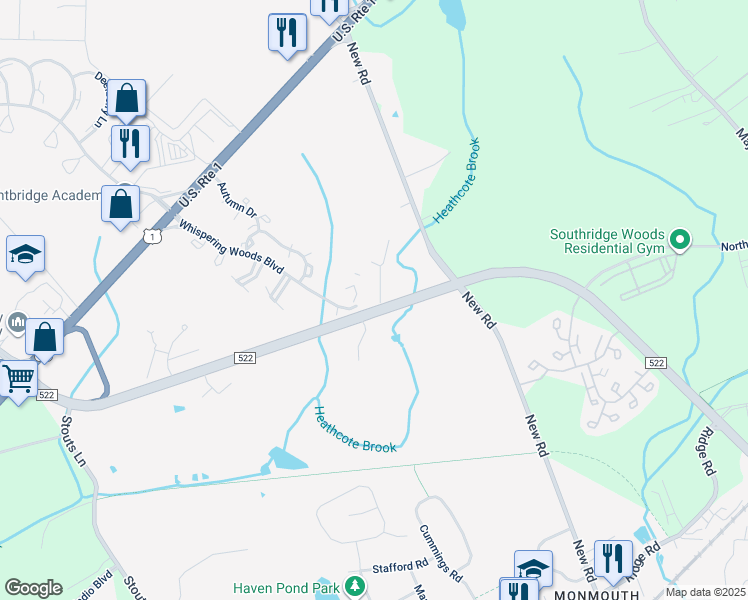 map of restaurants, bars, coffee shops, grocery stores, and more near 5091 Beech Court in South Brunswick Township
