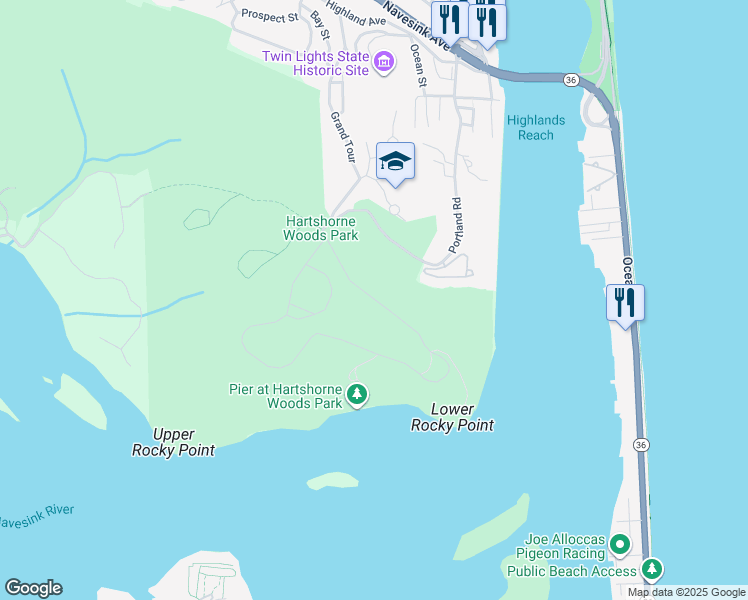 map of restaurants, bars, coffee shops, grocery stores, and more near Battery Loop Trail in Highlands