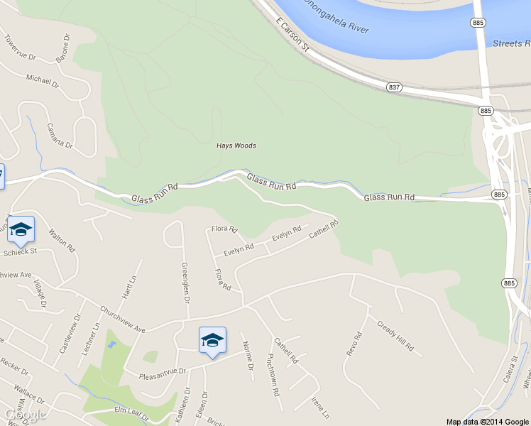 map of restaurants, bars, coffee shops, grocery stores, and more near 1703 Cathell Road in Pittsburgh