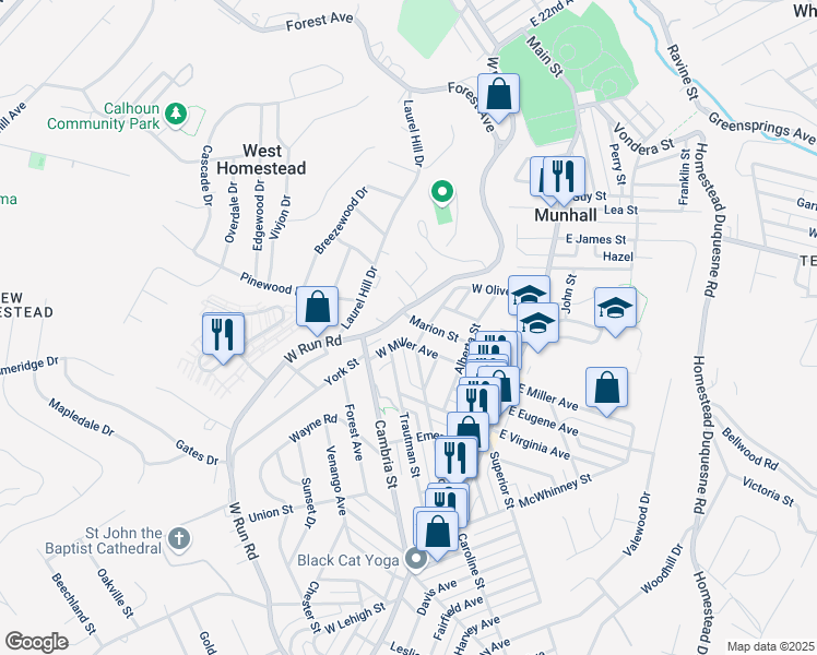 map of restaurants, bars, coffee shops, grocery stores, and more near 253 Marion Street in Munhall