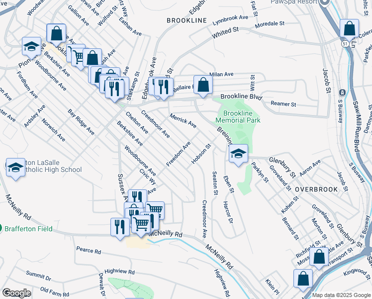 map of restaurants, bars, coffee shops, grocery stores, and more near 1503 Creedmoor Avenue in Pittsburgh