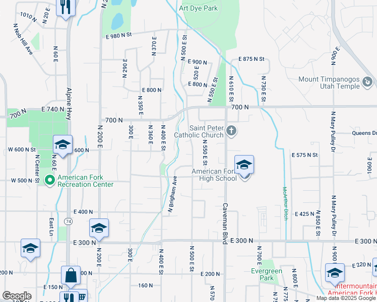 map of restaurants, bars, coffee shops, grocery stores, and more near 481 580 North in American Fork