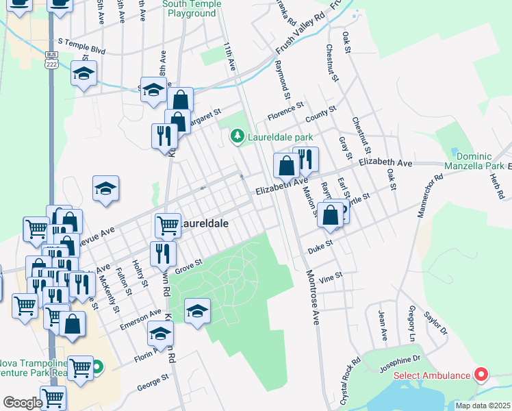 map of restaurants, bars, coffee shops, grocery stores, and more near 3321 Montclare Street in Laureldale