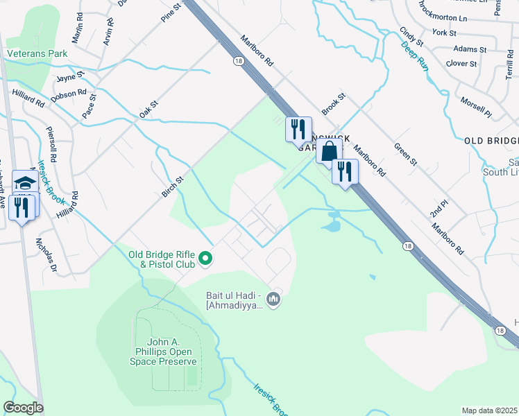 map of restaurants, bars, coffee shops, grocery stores, and more near 2 Jeri Lane in Old Bridge