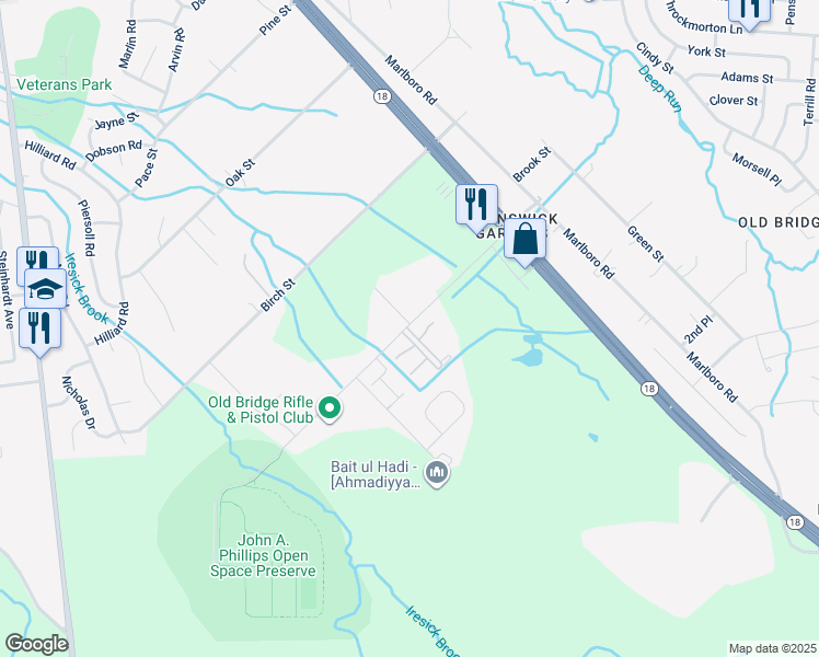 map of restaurants, bars, coffee shops, grocery stores, and more near 2 Jeri Lane in Old Bridge