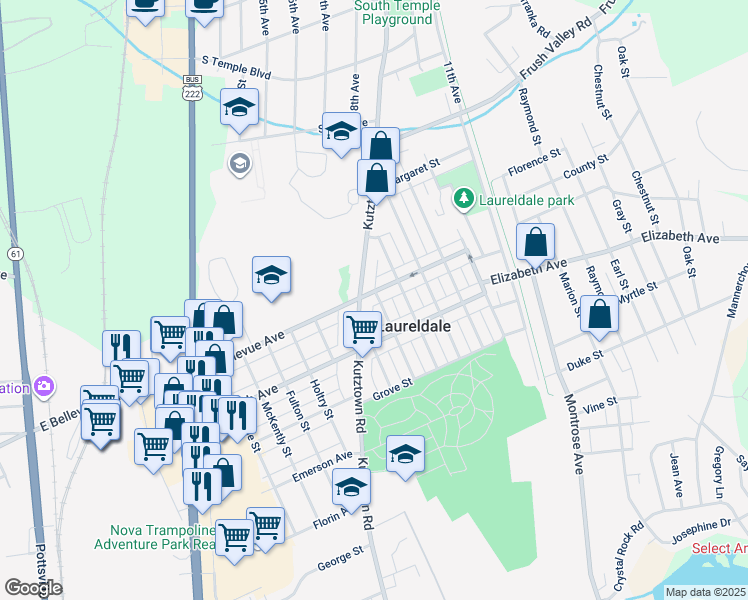 map of restaurants, bars, coffee shops, grocery stores, and more near 910 East Bellevue Avenue in Reading