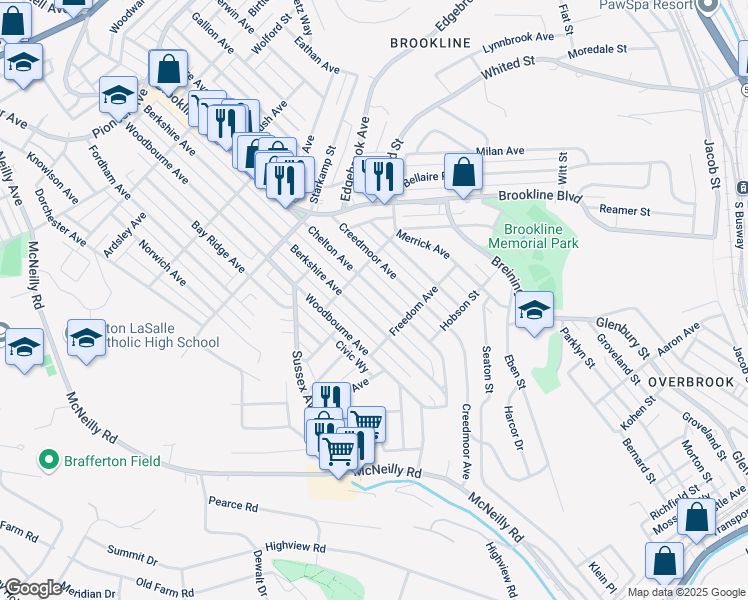 map of restaurants, bars, coffee shops, grocery stores, and more near 1221 Berkshire Avenue in Pittsburgh