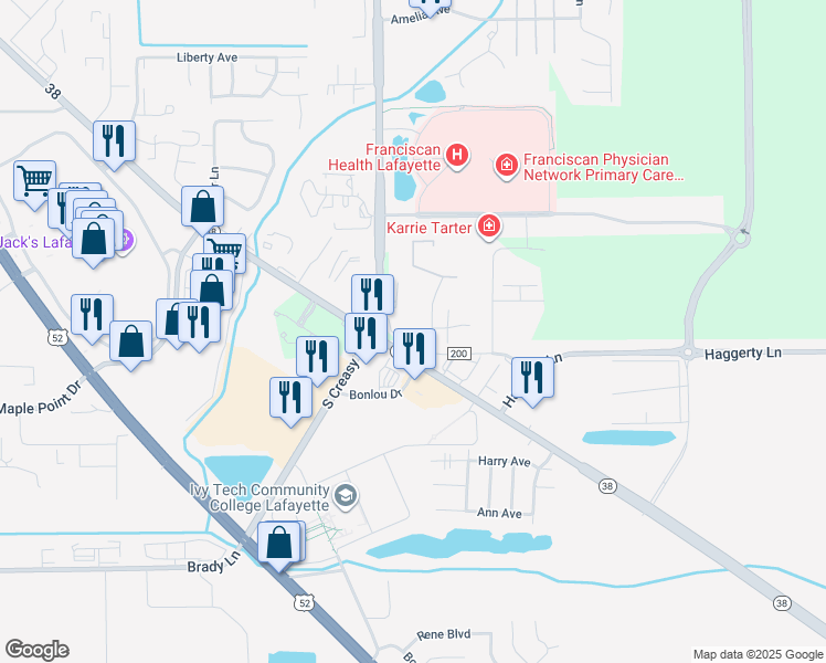 map of restaurants, bars, coffee shops, grocery stores, and more near 1846 Brampton Drive in Lafayette