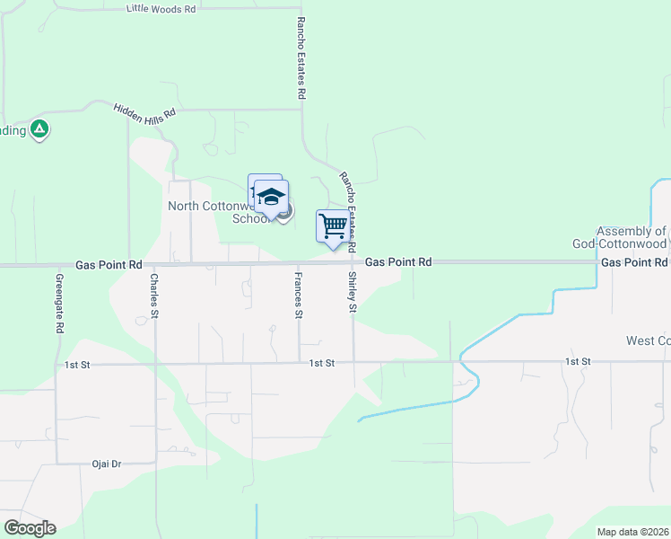 map of restaurants, bars, coffee shops, grocery stores, and more near 19975 Gas Point Rd in Cottonwood