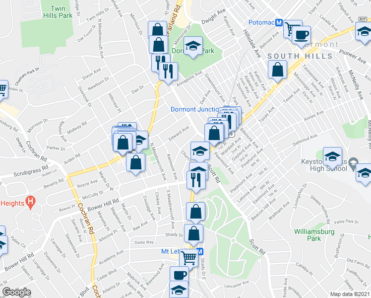 map of restaurants, bars, coffee shops, grocery stores, and more near 227 Martin Ave in Pittsburgh