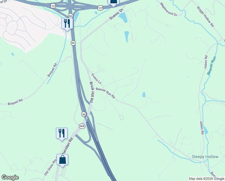 map of restaurants, bars, coffee shops, grocery stores, and more near 1690 State Route 1057 in Greensburg