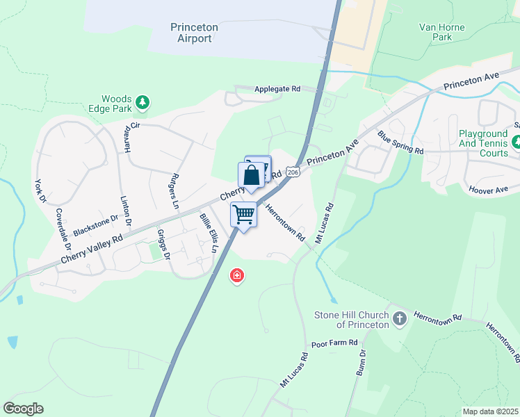 map of restaurants, bars, coffee shops, grocery stores, and more near 1000 Herrontown Road in Princeton