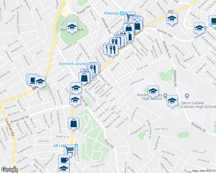 map of restaurants, bars, coffee shops, grocery stores, and more near 1205 Biltmore Avenue in Pittsburgh