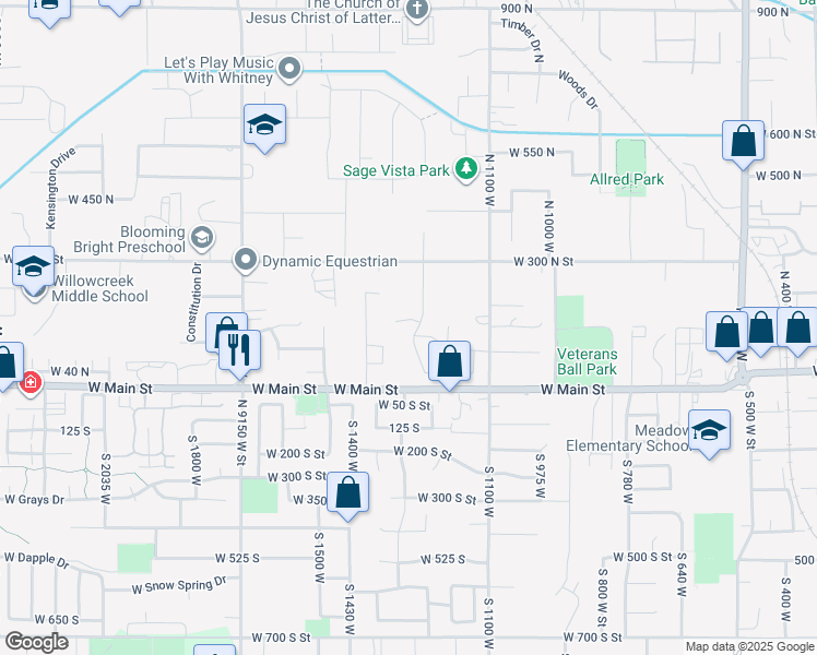 map of restaurants, bars, coffee shops, grocery stores, and more near 127 North Palomino Way in Lehi
