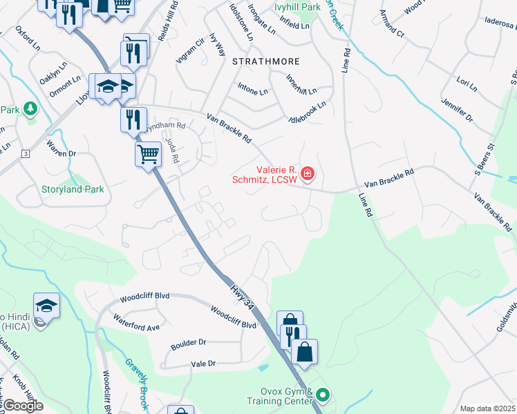 map of restaurants, bars, coffee shops, grocery stores, and more near 65 Juniper Place in Aberdeen Township