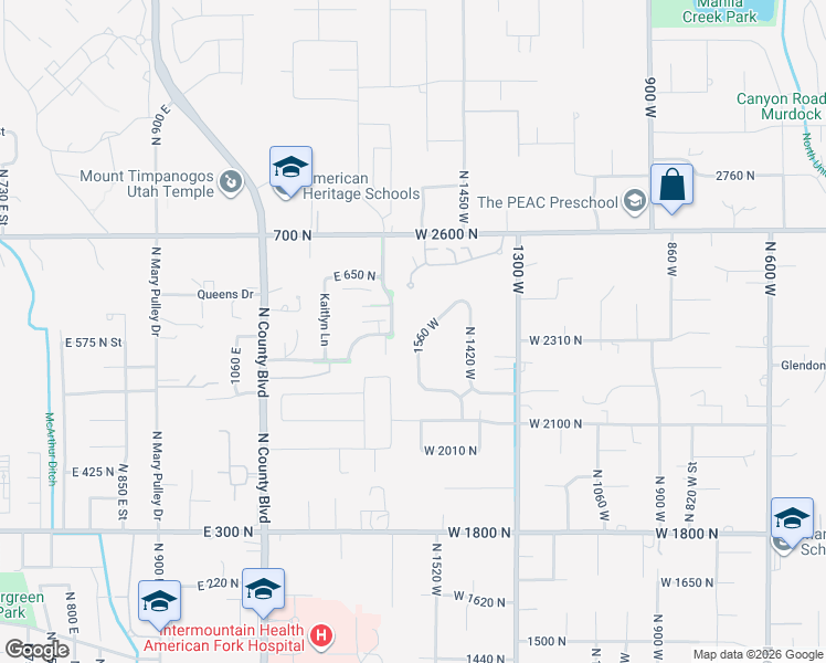 map of restaurants, bars, coffee shops, grocery stores, and more near 2329 1560 West in Pleasant Grove