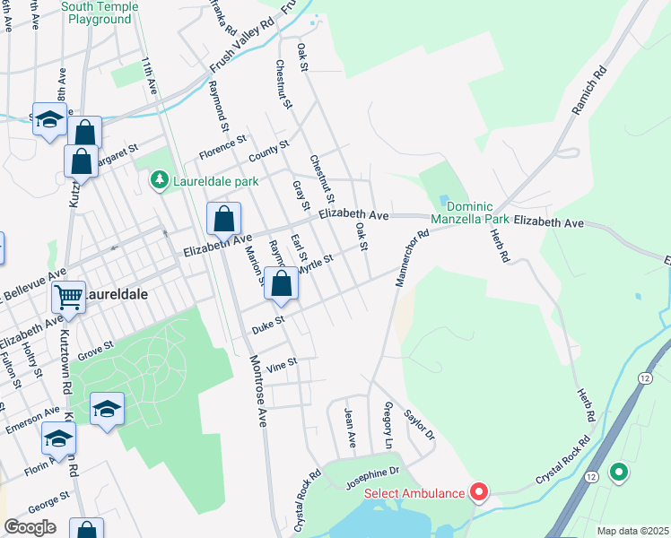 map of restaurants, bars, coffee shops, grocery stores, and more near 3221 Gray St in Laureldale
