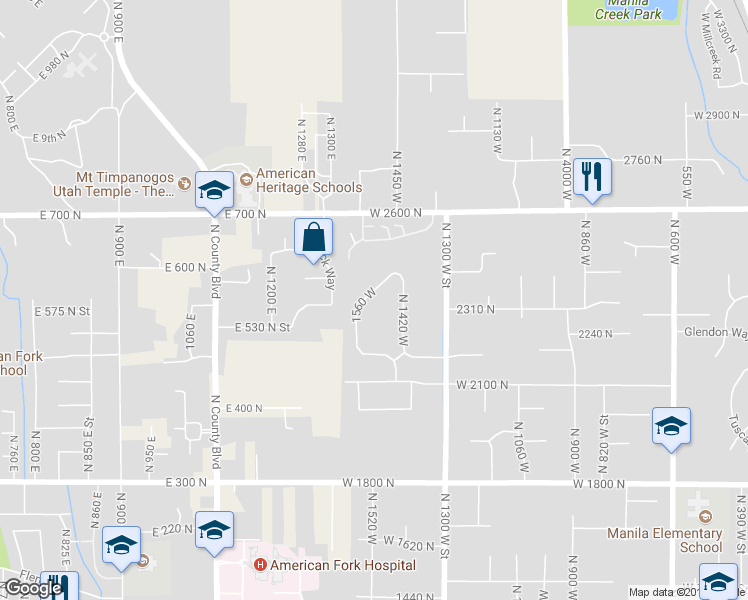 map of restaurants, bars, coffee shops, grocery stores, and more near 2352 1560 West in Pleasant Grove